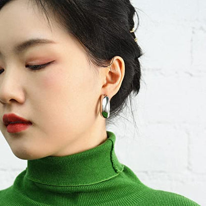 Waterproof Thick Gold Chunky Hoops Earrings for Women Non Tarnish,Gold Plated Hypoallergenic Open Hoop Earrings,Lightweight Hollow Earrings - color: Silver