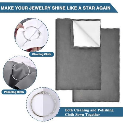 SEVENWELL Silver Polishing Cloth, 4PCS Large Jewelry Cleaning Cloths | Dual-Layer Cleaning, 10" × 12" Large Size, Reusable, Helps Remove Tarnish, Restores Shine, Jewelry Care - color: 4pcs Dark Gray