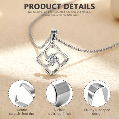100 Pcs Pinch Clip Bail Clasps, Stainless Steel Snap On Bails | Pendant Clasp Connector, Necklace Charm Clips, 0.35 Inch Pendant Pinch Bail Clip for Jewelry DIY Craft Making(Silver)
