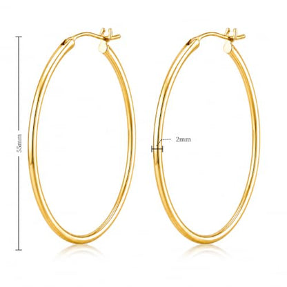 14K Gold Hoop Earrings for Women, Classic Minimalist Medium & Large Gold Hoops, Lightweight Round Hoop Earrings, Available in 35/45/55mm - size: 55MM