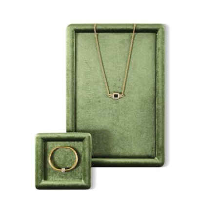 Velvet Jewelry Display Tray for Ring Earrings Necklace Bracelet Flat Tray - color: Olive Green, size: 5.12 × 5.12 in