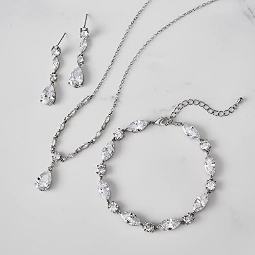 SWEETV Bridal Wedding Jewelry Set for Brides,Teardrop Bridesmaids Jewelry Set - color: 01.Silver