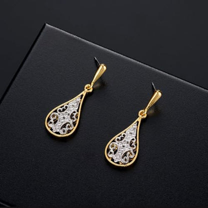 Elegant Wedding Bridal Crystal Teardrop Necklace Earrings Jewelry Set - style: jewelry set