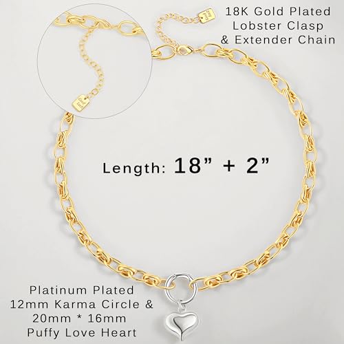Aobei Pearl 18K Gold Plated Moon Star Lion Evil Eye Love Heart Cross Pendant Necklace Medallion Paperclip Chian Choker Layering Jewery for Women - color: Two-tone Necklace