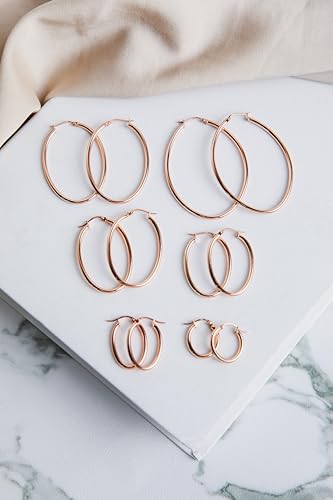 Hoops & Loops 925 Sterling Silver 2mm Oval Click-Top Hoop Earrings for Women, Men 15mm 20mm 25mm 30mm 35mm 40mm, Hypoallergenic Silver, 14k Yellow Gold, Rose Gold Flash Plate, Black - color: Rose Gold, size: 30mm (1.2'')
