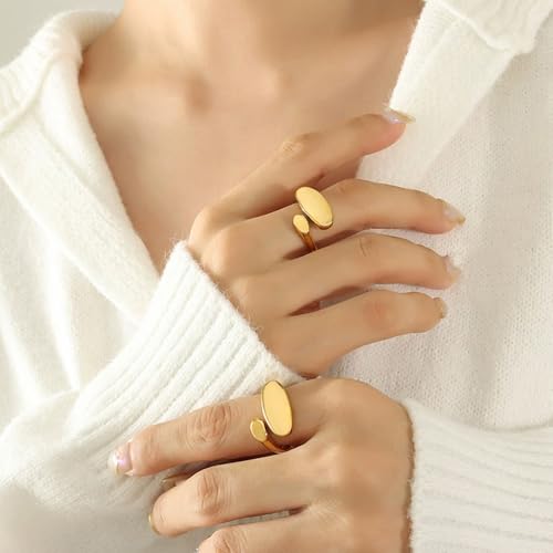 Irregular Polished Plain Rings Adjustable Oval Statement Ring For Women Chunky Open Finger Ring Fashion Minimalist Engagement Promsie Gifts - color: Gold