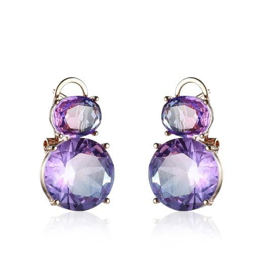 Crystal Drop Earrings, Faceted Gemstone Studs, Elegant Jewelry for Women, Multiple Color Styles,Teardrop Earrings Blue and Green Dangle Earrings Elegant Earrings for Prom - color: Purple