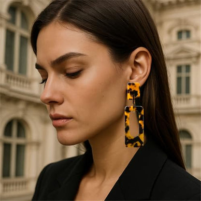 Boho Lightweight Retro Simple Acrylic Splicing Rectangle Earrings for Women Creative Exaggerated Statement Dangle Drop Earrings Jewelry - color: Tortoiseshell color
