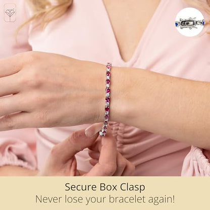 MAX + STONE 925 Sterling Silver Created Ruby Bracelet for Women | July Birthstone Ruby Bracelet | Hypoallergenic Sterling Silver Tennis Bracelets - style: Oval Cut | Cubic Zirconia