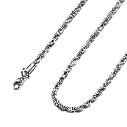 24K Gold Plated Rope Chain Stainless Steel Twist Chain Necklace Men Women - color: Stainless Steel, size: 20 Inches