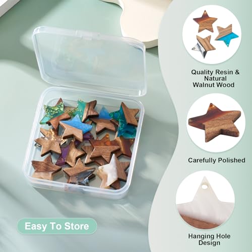 Beadthoven 20Pcs/10 Pairs Star Resin Wood Earrings Pendants, Gold Foil Charms Wood Earrings Making kit Colorful Pattern Wooden Earring Blanks Pieces for Jewelry Making DIY Crafts - color: Gold Foil-Star