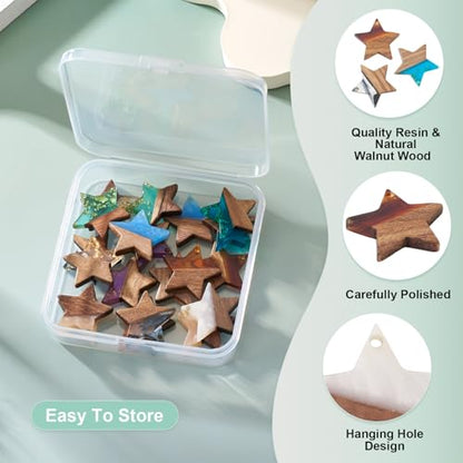 Beadthoven 20Pcs/10 Pairs Star Resin Wood Earrings Pendants, Gold Foil Charms Wood Earrings Making kit Colorful Pattern Wooden Earring Blanks Pieces for Jewelry Making DIY Crafts - color: Gold Foil-Star