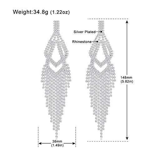 Silver Rhinestone Crystal Bridal Chandelier Long Tassels Dangle Earrings for Wedding - color: F-6