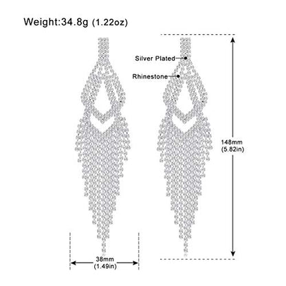 Silver Rhinestone Crystal Bridal Chandelier Long Tassels Dangle Earrings for Wedding - color: F-6