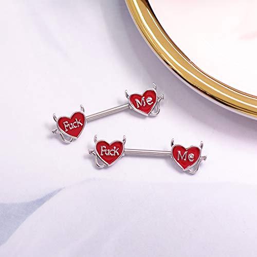 Letter Nipple Ring 14G 316L Surgical Steel Nipple Barbell Heart Shape Devil Body Piercing Jewelry for Women Men - color: red F