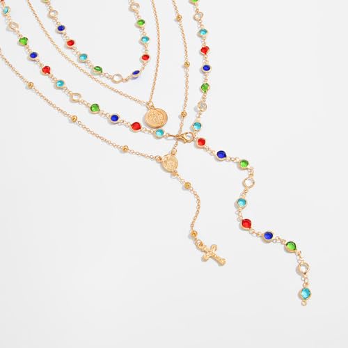 Layered Necklace for Women, Cross Pendant Y Necklace Set, 18K Gold Plated Dainty Stackable Jewelry Gift for Everyday Wear - style: 4PCS - H