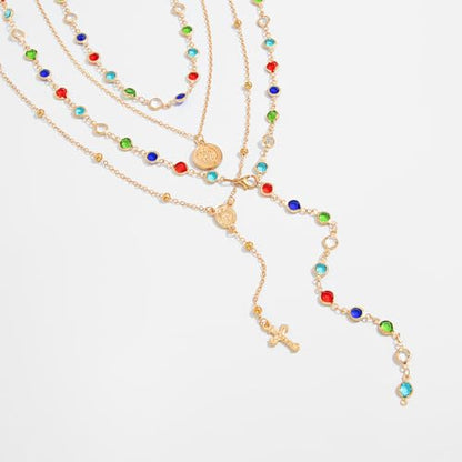 Layered Necklace for Women, Cross Pendant Y Necklace Set, 18K Gold Plated Dainty Stackable Jewelry Gift for Everyday Wear - style: 4PCS - H