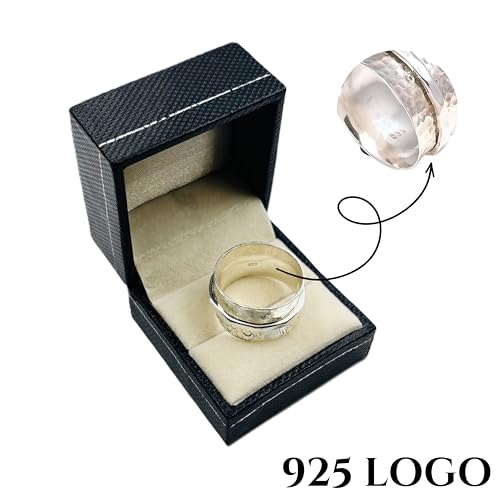 Anxiety Relief 925 Sterling Silver Spinner Ring Fidget Single Band Ring - style: Hammered Single Band