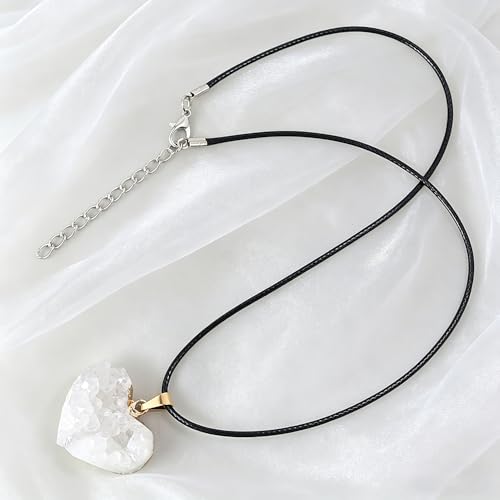 Natural Raw Crystal Necklace for Women Irregular Stone Necklaces Spiritual Gemstone Pendant with Adjustable Rope - color: C-Clear Quartz cluster
