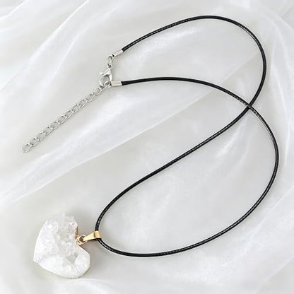 Natural Raw Crystal Necklace for Women Irregular Stone Necklaces Spiritual Gemstone Pendant with Adjustable Rope - color: C-Clear Quartz cluster