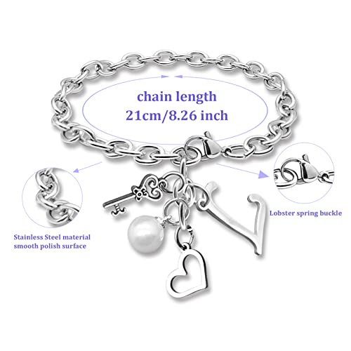 Initial A-Z Bracelets Gift for Women Girls Stainless Steel Chain Bracelet 26 Alphabet Jewelry Gifts for Birthday Anniversary Letter Bracelet Monogram Gifts for Sister Friend Girlfriends Mom 8.26 Inch - color: L