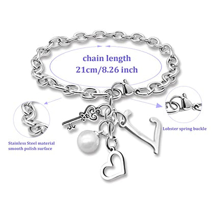 Initial A-Z Bracelets Gift for Women Girls Stainless Steel Chain Bracelet 26 Alphabet Jewelry Gifts for Birthday Anniversary Letter Bracelet Monogram Gifts for Sister Friend Girlfriends Mom 8.26 Inch - color: L