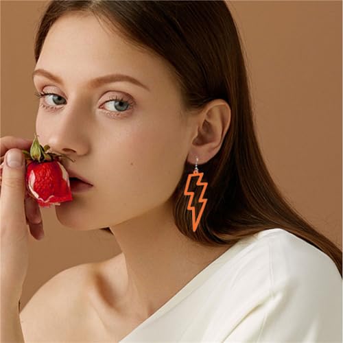 ONLYJUMP Acrylic Exaggerated Lightning Earrings Statement Punk Retro Geometric Delicate Neon Personalized Earrings Accessory Jewelry for Women - color: Orange