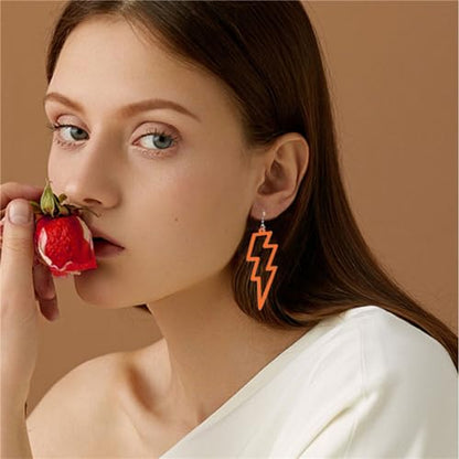 ONLYJUMP Acrylic Exaggerated Lightning Earrings Statement Punk Retro Geometric Delicate Neon Personalized Earrings Accessory Jewelry for Women - color: Orange