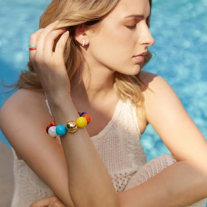 Multicolor Chunky Beaded Bracelet for Women Bold Acrylic Resin Stretch Bracelet Summer Beach Statement Bracelets Trendy Elastic Bangle Jewelry - color: Large bead bracelet-colorful