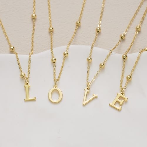 Initial Necklaces for Women Dainty 14k Gold Plated A-Z Letter Pendant Name Necklaces Cute Charm Choker Fashion Accessories Non Tarnish Trendy Jewelry Gift - color: Gold, style: F