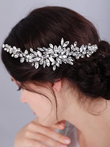 JWICOS Wedding Crystal Hair Comb Bridal Hair Comb Hair Clip Vine Headpiece Wedding Hair Accessories for Brides (Silver) - color: Silver
