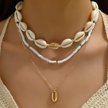 Nackiy Shell Necklace for Women, Handmade Summer Beach Jewelry Gift | Natural Sea Shell Necklace, Adjustable Collar Fit, Coastal Beach Style, Shell Starfish Charms, Lightweight Summer Jewelry - color: Gold-Plated 2