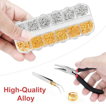 1200 Pcs Jump Rings for Jewelry Making Supplies, Necklace Repair Kit with Plier, Tweezer, Lobster Claw Clasps, Open Rings for Crafts & Keychains (1200Pcs Silver and Gold) - color: 1200Pcs Silver and Gold