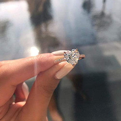 Women Heart Shaped Engagement Rings Inlaid Zircon Anniversary Rings Elegant Exquisite Wedding Jewelry (C-Silver, 5) - color: C-silver, size: 5