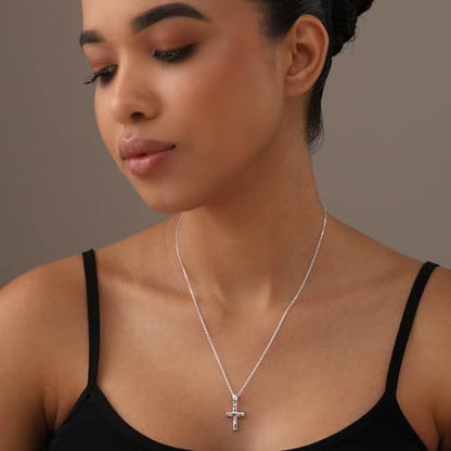 LeCalla 925 Sterling Silver Hammered Necklace for Women | Italian Handmade Hammered Texture Pendant Necklaces | Women's Adjustable Chain Necklace Pendant Jewelry Gift for Her - color: Hammered Cross-18 Inches