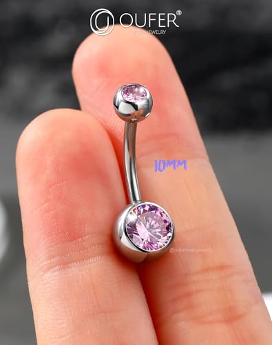OUFER Belly Button Rings Surgical Steel, Internally Threaded Belly Rings | 14G Belly Piercing Jewelry, 10/12/14/16mm Beachy Belly Button Rings, Silver/Gold Navel Piercing Jewelry For Women Men - color: Pink, size: 14G 10MM