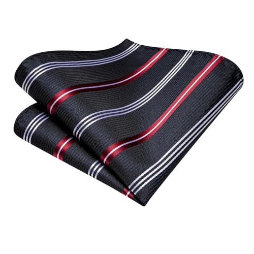 Hi-Tie Men's Silk Ties Formal Woven Classic Necktie Pocket Square Cufflinks Lapel Pin Set Wedding Business - color: A Black and Red