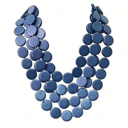 Colorful Beaded Necklace for Women,Chunky Wooden Bib Choker Necklace,Statement African Jewelry Multicolor Maroon Blue Fashion Collar Necklace - color: blue