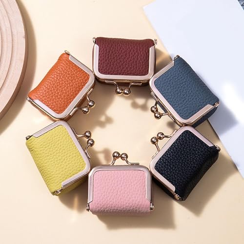 Genuine Leather Mini Jewelry Box & Coin Purse for Women, Travel Jewelry Case with Kiss Lock, Holds Earrings, Rings, Necklace, Bracelet, Coins (Pink) - color: Pink