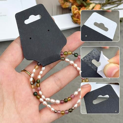 200PCS Bracelet Display Cards Necklace Holder Cards Self Adhesive Jewelry Packaging Selling Card for Small Business (Black with two earring holes, 1.8x4.7 inches) - color: Black with two earring holes