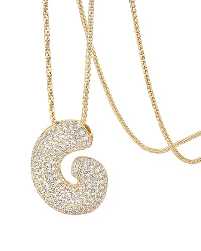 PAVOI 14K Gold Plated Cubic Zirconia Bubble Letter Initial Necklaces for Women | Gold Balloon Necklace Letter | Chunky Pendant Necklaces - style: -G
