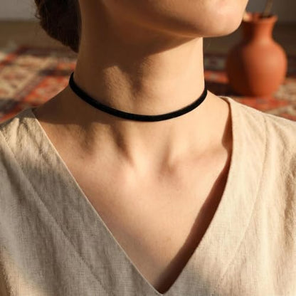 Velvet Choker Necklace for Women Goth Halloween Y2K Ribbon Collar Set - color: Black-0.2''-30pcs