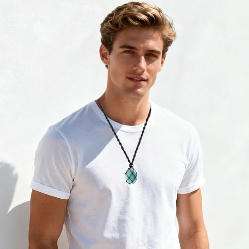 weryerker Natural Gemstone Pendant Necklace Healing Crystal Stone Pendant with Hand-Woven Rope Adjustable for Women Men - color: 1PC Amazonite
