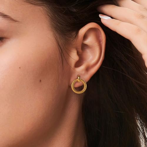 Gold Hoop Earrings for Women Trendy, 14K Gold Plated Huggie Earrings - color: Twist