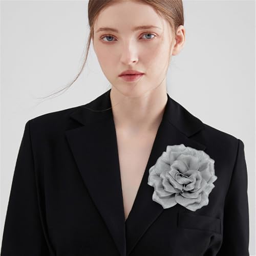 Flash Camellia Flower Brooch Pin for Women Men Elegant Texture Fabric Dahlia Rose Floral Brooches Lapel Pins Dainty Wedding Holiday Party Costume Dress Accessories Jewelry - color: Light Grey