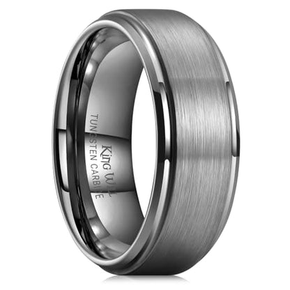 King Will Mens Brushed Wedding Band, Two Tone Matte Step Edges/Pipe Cut, Tungsten Carbide Anniversary Promise Rings Comfort Fit - color: Gunmetal Grey-8mm