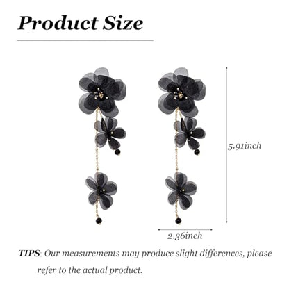 Flower Earrings for Women Long Fabric Flower Tassel Earrings Bohemian Handmade Floral Statement Earring Wedding Prom Jewelry Gifts - color: A3：black