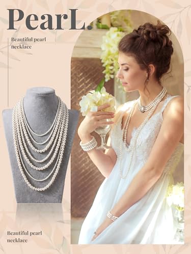 BBTO 8 Pcs Pearl Necklace and Earring Set for Women Faux Pearl Bracelet Costume Jewelry Set for Wedding Bridal Shower Party - style: Charming Style