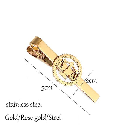 Circle Advocate Lawyer Emblem Stainless Steel Tie Clips Justice Scales Logo Men Jewelry