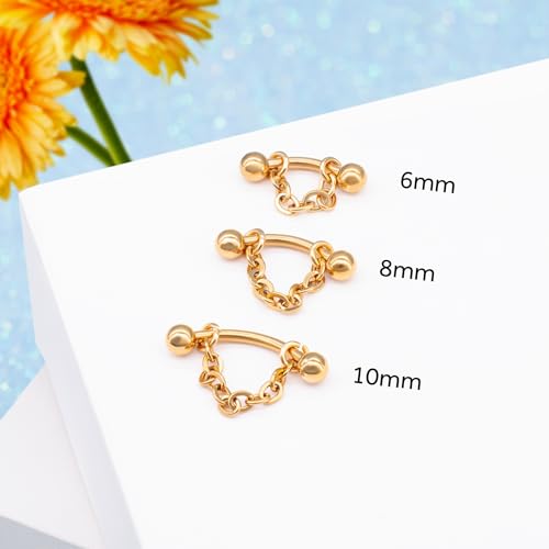 3 Pcs 316L Stainless Steel 16G Tragus Helix Rook Piercing Jewelry with Chain, Cartilage Earrings for Women, Belly Button Ring Vertical Labret Lip Piercing Jewelry - color: Gold, size: Ball